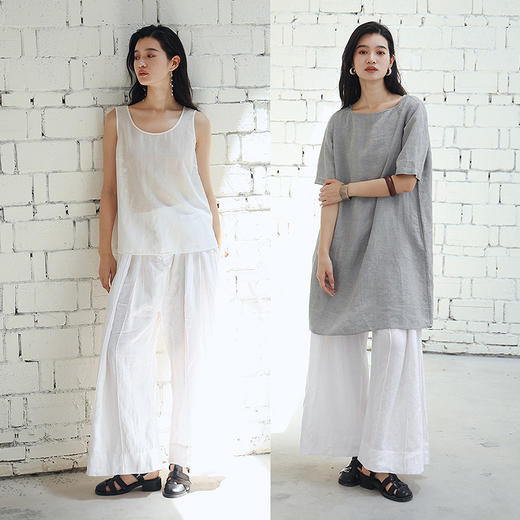 绽放旅行女装459朵/【黑白灰系列·白武士】纯亚麻阔腿裙裤休闲裤 商品图2