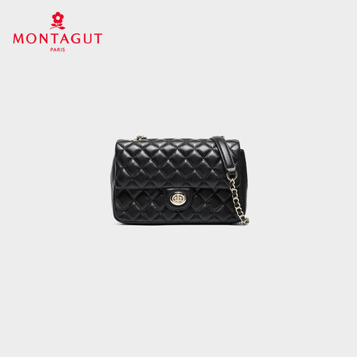 梦特娇女士潮流单肩包新款百搭真皮菱格包时尚斜挎包羊皮链条包 黑色 商品图6