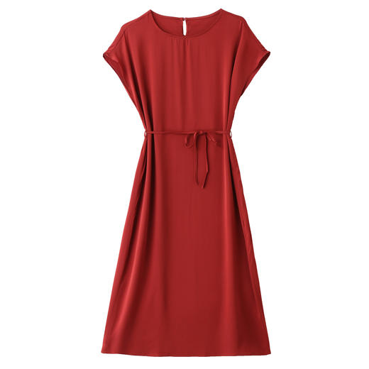 ASE2025夏季新款圆领设计光泽感桑蚕丝连衣裙时尚中长款高端轻奢裙子 商品图4