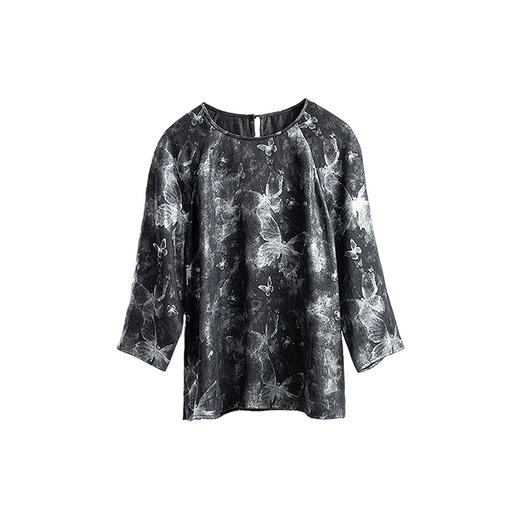 绽放435朵/【黑白灰系列·璀璨小蝶】桑蚕丝新中式香云纱中袖小衫 商品图4