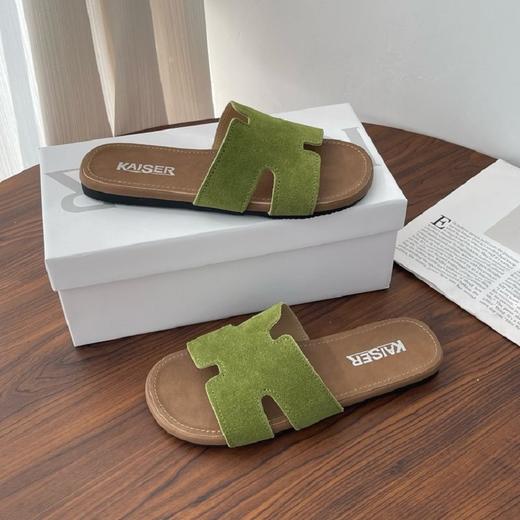 【预售3-7天内发货】【时髦百搭，遮肉显脚小】【轻盈优雅】夏季新款女意大利凯撒KAISER软底软面慵懒假日真皮H拖鞋鞋褶皱亚麻套趾拖鞋100% 商品图11