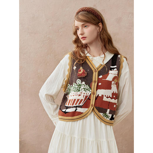 两三事方糖礼信2025秋季新款森女风立体章仔绣花色针织开衫女短款 商品图1