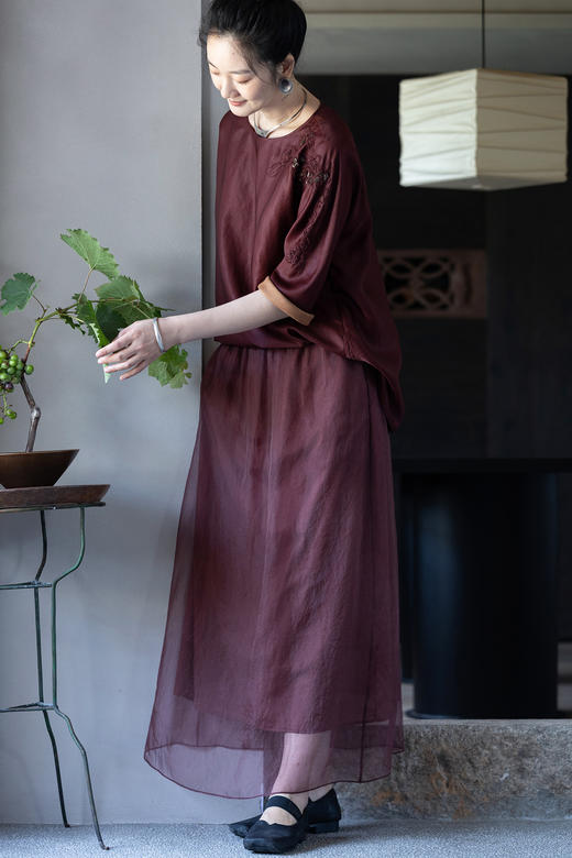 牧衣游原创 欧根纱真丝半裙新品轻薄蓬松优雅气质半身裙 己如烟 商品图5