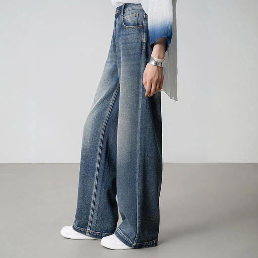 【林栖设计小店】【草木丹宁】醋酸牛仔裤配植物染方巾2025秋季新款阔腿裤G1653007 商品图1