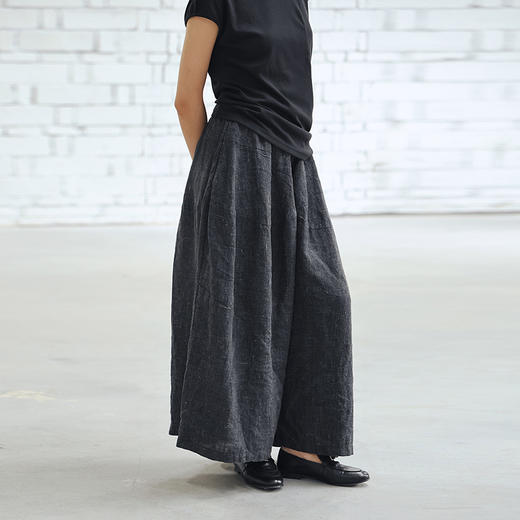 绽放旅行女装582朵/【黑白灰系列·山本裤】色织亚麻阔腿裤休闲裤 商品图0