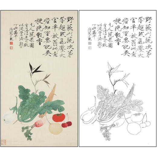 于非闇花鸟蔬菜工笔画白描底稿《蔬果》临摹勾线高清打印稿FA09 商品图0