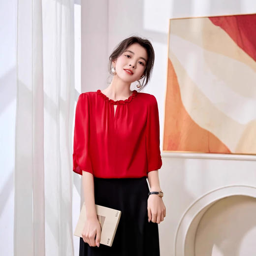 ASE2025夏季新款真丝衬衫女气质显瘦纯色立领套头上衣简约桑蚕丝 商品图0
