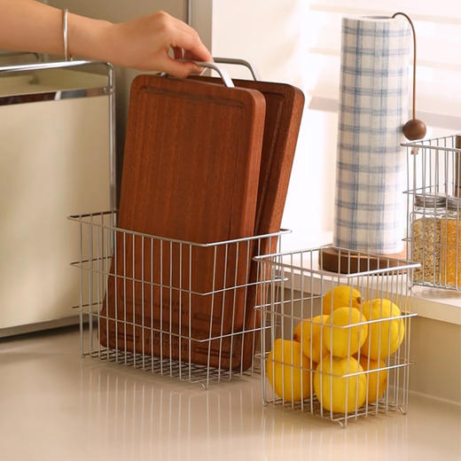 摩登主妇304不锈钢收纳筐厨房菜板砧板放置篮水果零食铁艺储物筐 商品图4