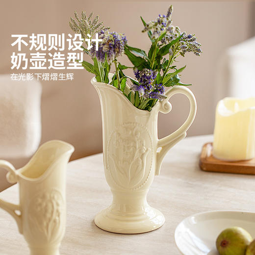 摩登主妇法式花瓶复古浮雕铃兰轻奢风高级感陶瓷摆件客厅水培插花 商品图2