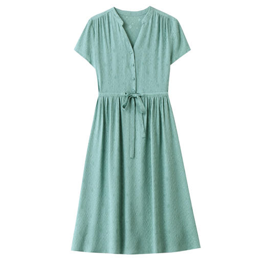 ASE夏季新款真丝高端大气V领连衣裙纯色通勤百搭系带显瘦裙 商品图4