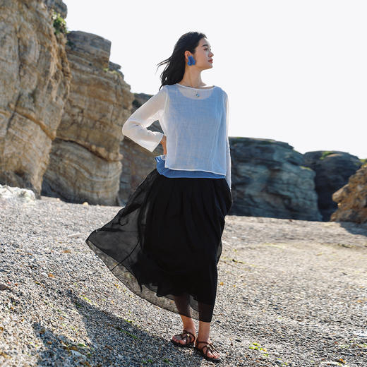 绽放旅行女装456朵/【黑白灰系列·无为小衫】高支苎麻长袖衬衫女 商品图3