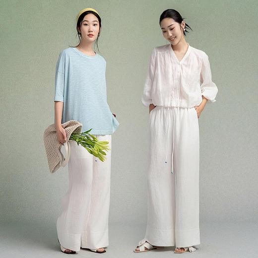 【林栖设计小店】【植物染】亚麻阔腿裤手工钉珠2025秋季新款百搭裤子女F1953225 商品图5
