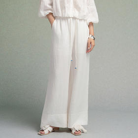 【林栖设计小店】【植物染】亚麻阔腿裤手工钉珠2025秋季新款百搭裤子女F1953225