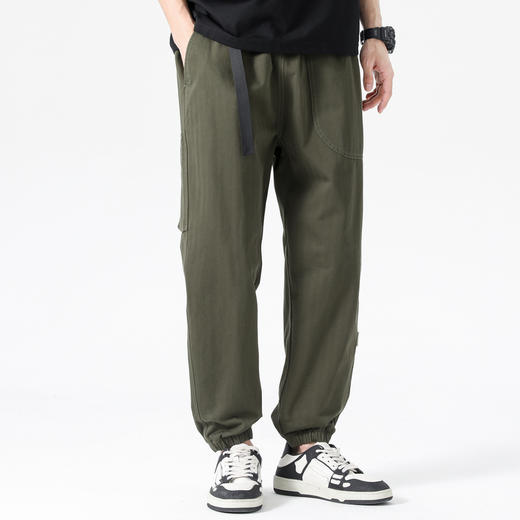 圣得西男士纯棉休闲束脚裤2025夏季新款时尚工装风系带松紧九分裤 商品图2