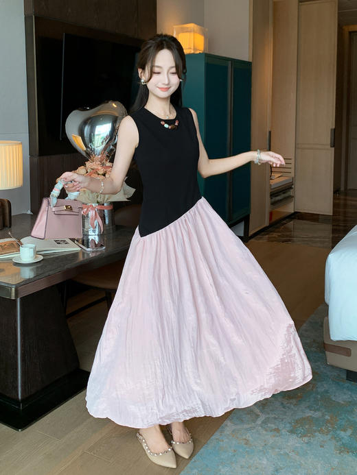 张心子【芋圆小酥】黑天鹅气质晚宴礼服拼接长裙连衣裙  U2507031 商品图3