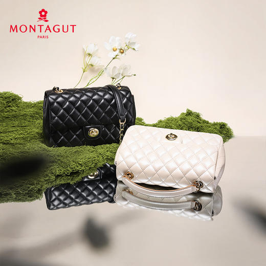 梦特娇女士潮流单肩包新款百搭真皮菱格包时尚斜挎包羊皮链条包 黑色 商品图14