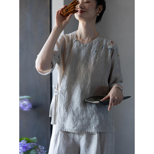 牧衣游原创 手工刺绣汉麻炒色短外套轻薄禅意质朴复古开衫 清风我 商品图2