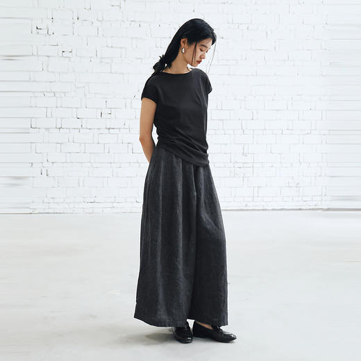 绽放旅行女装582朵/【黑白灰系列·山本裤】色织亚麻阔腿裤休闲裤 商品图3