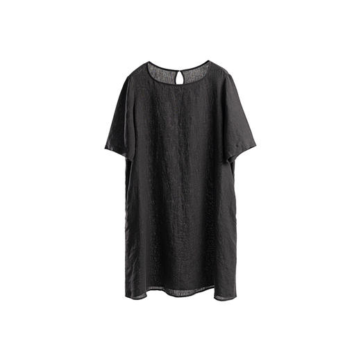 绽放442朵/【黑白灰系列·百变小袍子】色织亚麻叠穿短款连衣裙女 商品图4