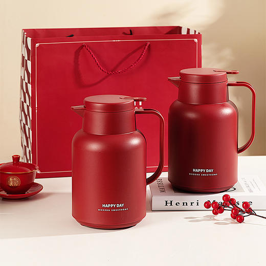 摩登主妇红色保温壶陪嫁物品女方全套水壶结婚一对新婚礼物热水瓶 商品图1