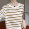 奥伊米夏季女士100%天丝芭蕾舞者刺绣复古条纹圆领T恤XZA96 商品缩略图4