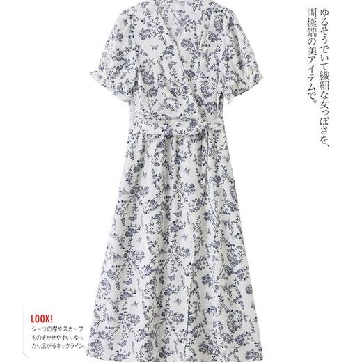 ASE夏季新款V领褶皱收腰印花桑蚕丝连衣裙小清新甜美时尚女士裙 商品图4