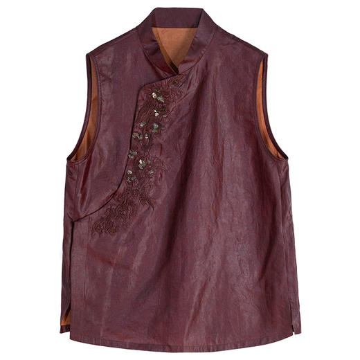 牧衣游原创 重磅28姆米龟裂纹香云纱立体手工刺绣马夹新中式 疏窗 商品图4