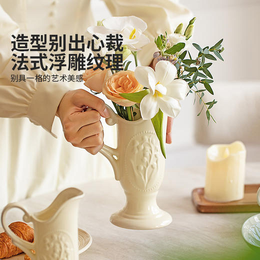 摩登主妇法式花瓶复古浮雕铃兰轻奢风高级感陶瓷摆件客厅水培插花 商品图1