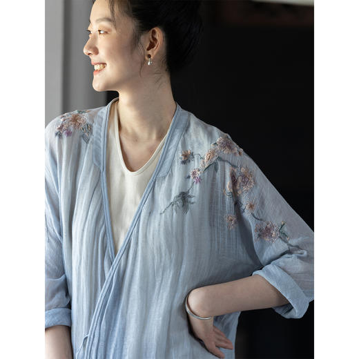 牧衣游刺绣棉麻混织风衣轻薄禅意宽松外套 春山暮 商品图1