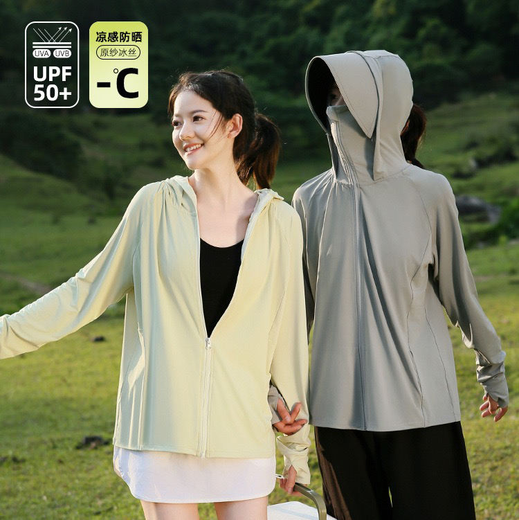 户外防晒衣女夏季防紫外线新款冰丝原纱黑胶帽檐宽松透气薄防晒服