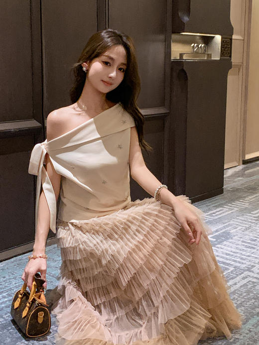 张心子【湘月薄纱】性感斜肩露肩气质显瘦上衣 U2507033 商品图8