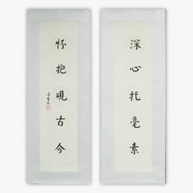 陈金章《深心托毫素 怀抱观古今》书法原作67CM*17CM手写宣纸对联