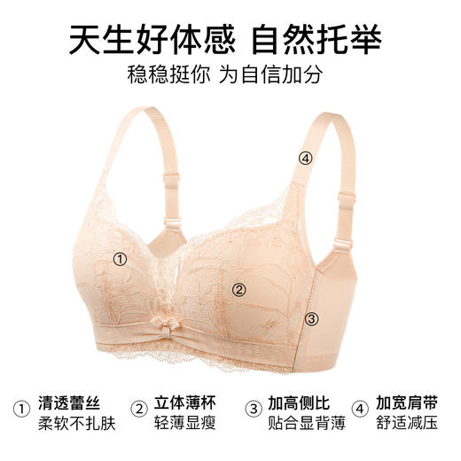 【298选3】A2-💟【A-B杯】【小胸聚拢 透气薄杯】性感蕾丝内衣女调整型收副乳夏季薄款文胸   凝露秋霞 商品图8