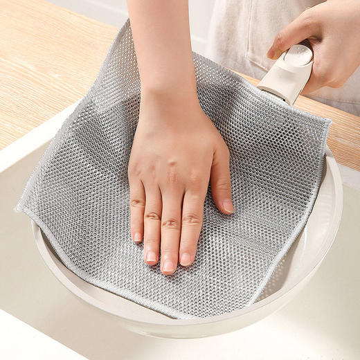 【批发】美丽雅双层加厚厨房银丝抹布刷锅强去污长25宽25 5片/包 商品图3