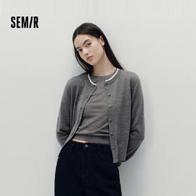 [商场同款]森马针织开衫女短款撞色圆领显瘦2025秋季新款羊毛上衣