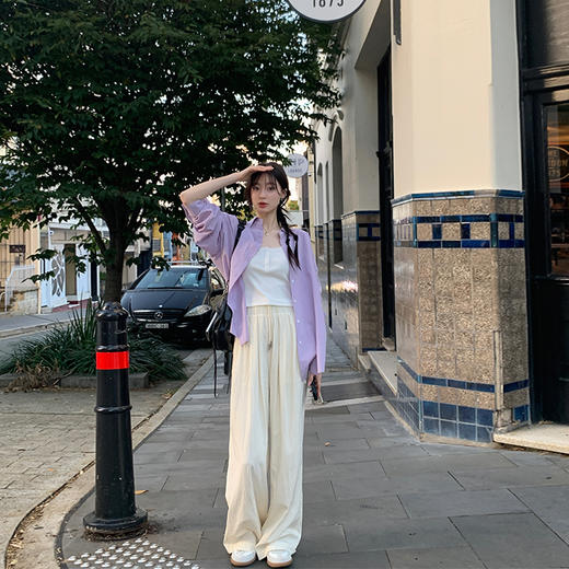 金蘑菇菇  皱皱裤/ 垂感拖地凉凉裤直筒宽松休闲防晒长裤女 商品图3