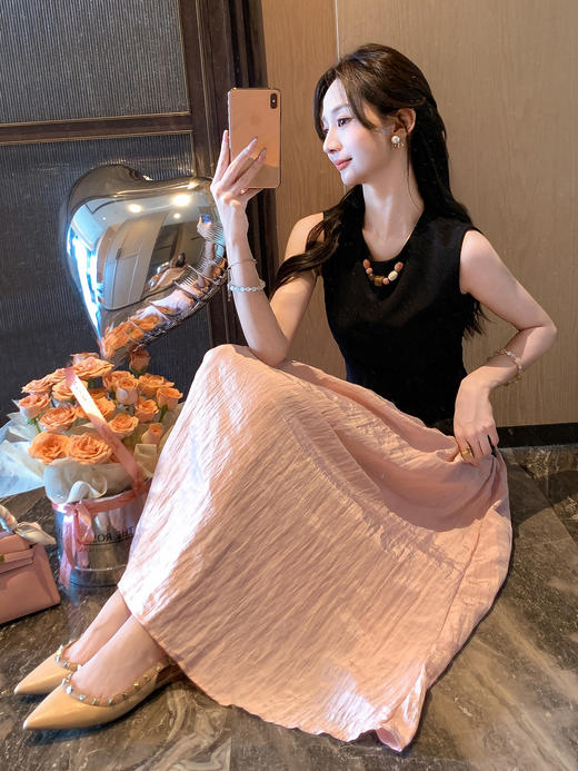 张心子【芋圆小酥】黑天鹅气质晚宴礼服拼接长裙连衣裙  U2507031 商品图6