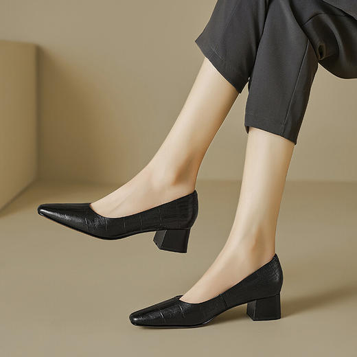 【预售5天】软羊皮！方头粗跟单鞋女秋季软皮软底复古小高跟鞋棕色中跟MBJR&A669 商品图1