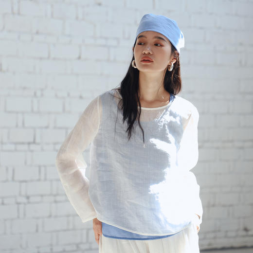 绽放旅行女装456朵/【黑白灰系列·无为小衫】高支苎麻长袖衬衫女 商品图0