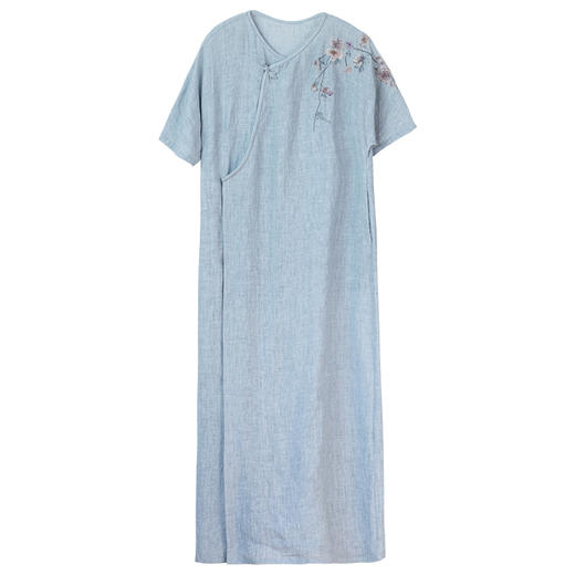 牧衣游原创 手工刺绣汉麻炒色连衣裙轻薄宽松质朴文艺长裙 醉江月 商品图4