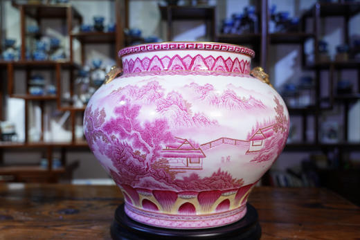 玛瑙红山水描金燕子缸 商品图0