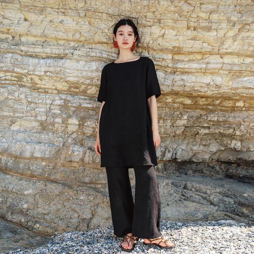 绽放442朵/【黑白灰系列·百变小袍子】色织亚麻叠穿短款连衣裙女 商品图2