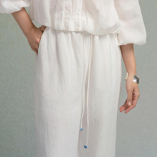 【林栖设计小店】【植物染】亚麻阔腿裤手工钉珠2025秋季新款百搭裤子女F1953225 商品图7