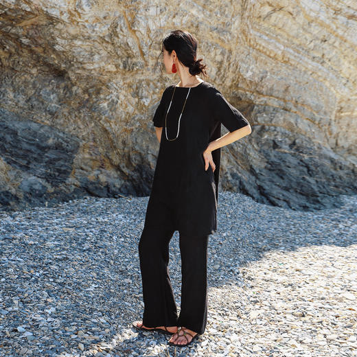 绽放旅行女装454朵/【黑白灰系列·小鸟腿】亚麻微喇喇叭裤休闲裤 商品图1