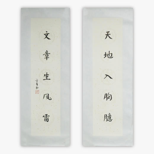 陈金章《天地入胸臆 文章生风雷》书法原作67CM*17CM手写宣纸对联 商品图0