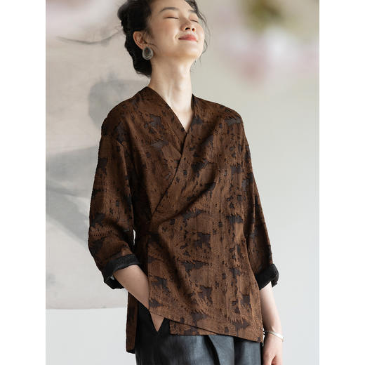 牧衣游重磅提花莨染短外套东方复古新中式开衫 谨喻 商品图3