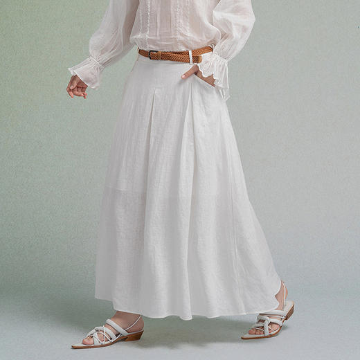 【林栖设计小店】【配腰带】亚麻半身裙开衩百搭气质宽松2025秋季新款裙子女F1953224 商品图1