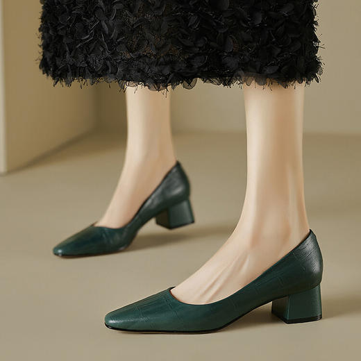 【预售5天】软羊皮！方头粗跟单鞋女秋季软皮软底复古小高跟鞋棕色中跟MBJR&A669 商品图0