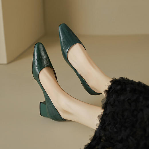 【预售5天】软羊皮！方头粗跟单鞋女秋季软皮软底复古小高跟鞋棕色中跟MBJR&A669 商品图4