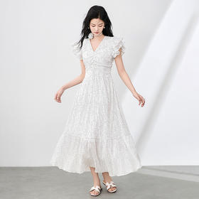 「高货wl」全新升级【铂金会员349/天猫469/差价120】(00646)洛诗琳法式V领波点连衣裙2025夏季荷叶袖收腰复古长裙女